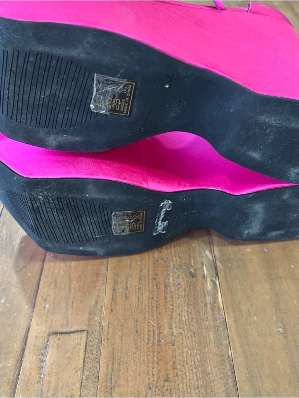 AZALEA WANG TOUCH THE SKY WEDGE Platform SANDAL Size 10 Fuchsia Satin Strappy - Picture 12 of 16